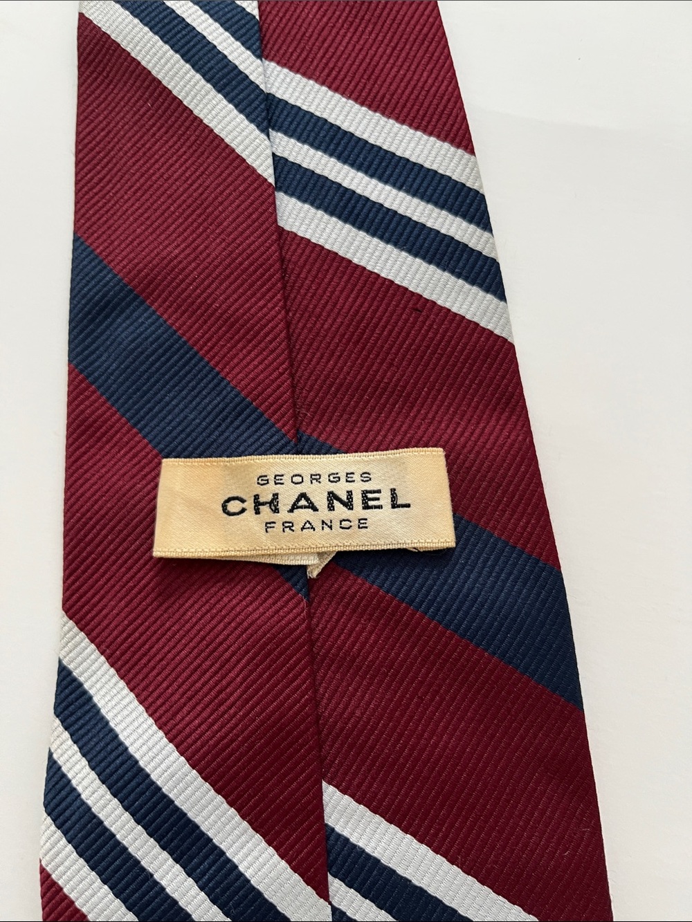 Georges CHANEL Burgundy, Navy & White Striped Georges Tie